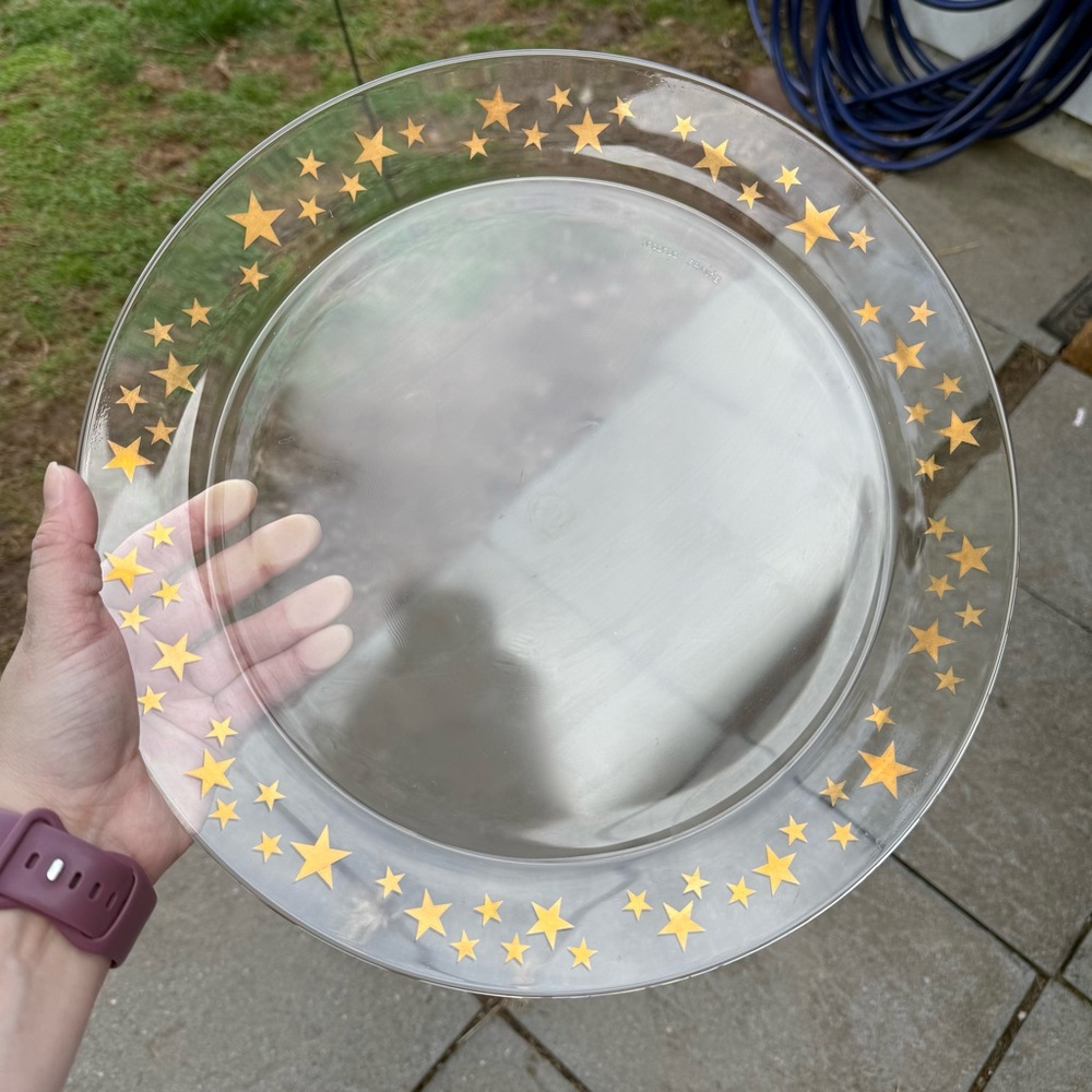 Arcoroc France Glass Gold Star Celebration Charger Serving Platter Party 12”